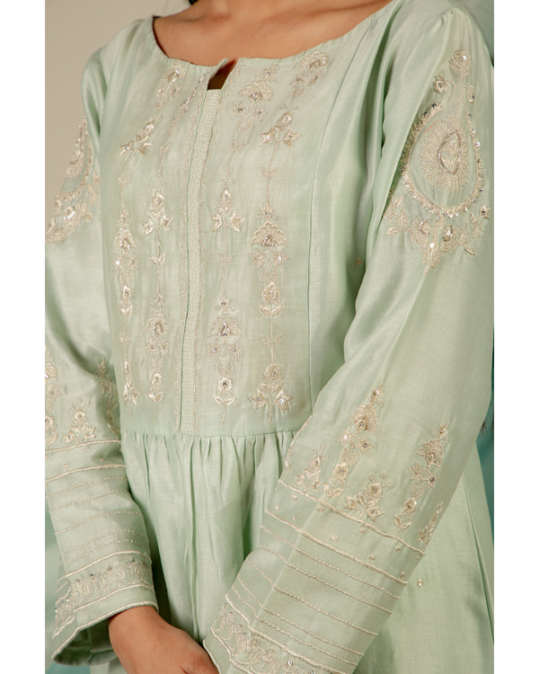 Classy Pista Green Pure Cotton Contrast Embroidered Kurta Pant Set - D –  Sujatra