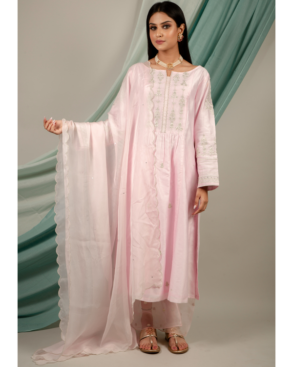 Light pink embroidered organza dupatta 1