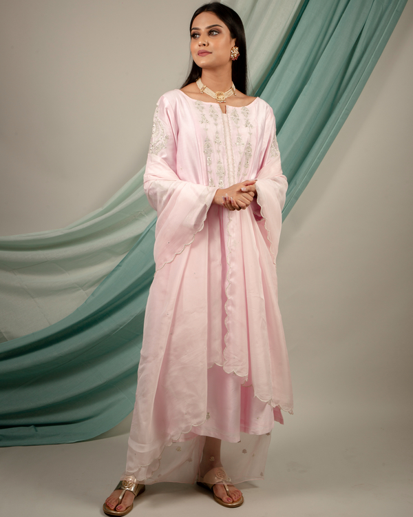 Light pink embroidered organza dupatta 2