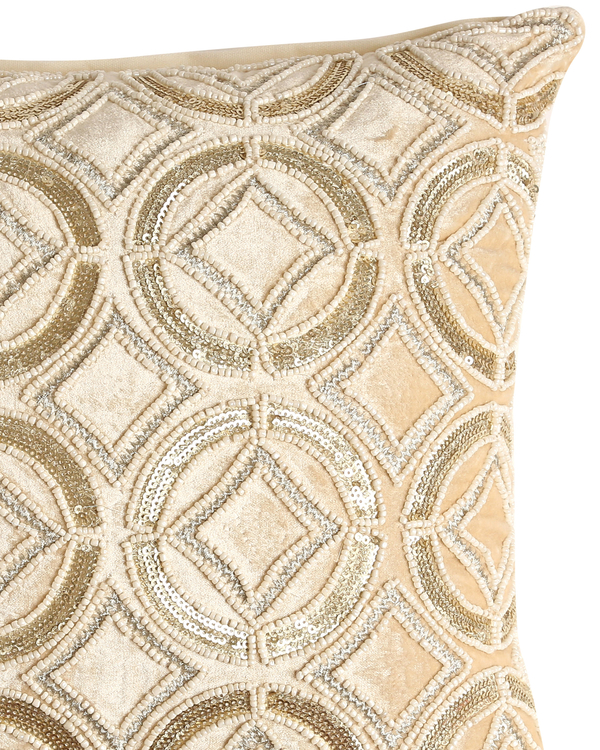 Beige beaded accent cushion cover 1