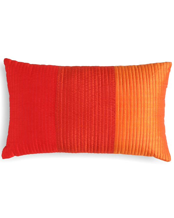 Tricolour orange rectangular pintuck cushion cover 1