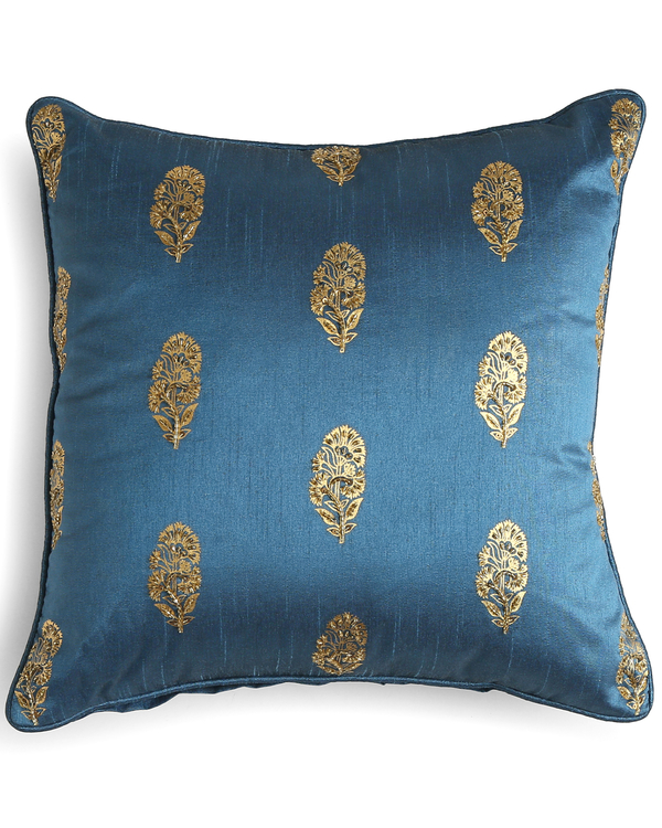 Moghul flower foil printed blue cushion covers - set of two 1