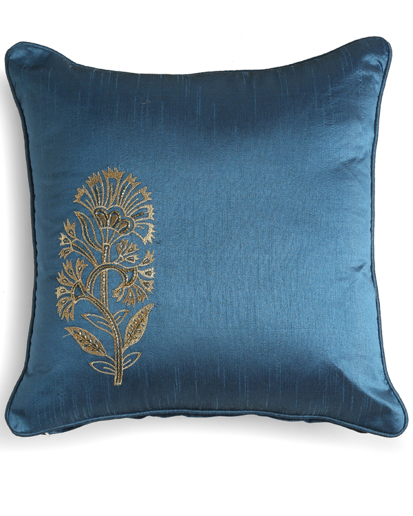 Moghul flower foil printed blue cushion covers - set of two 2