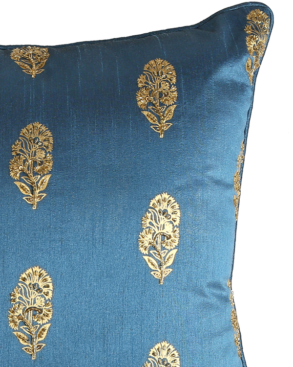 Moghul flower foil printed blue cushion covers - set of two 3