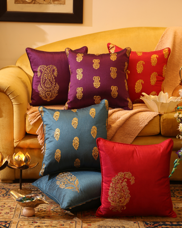 Moghul flower foil printed blue cushion covers - set of two 4