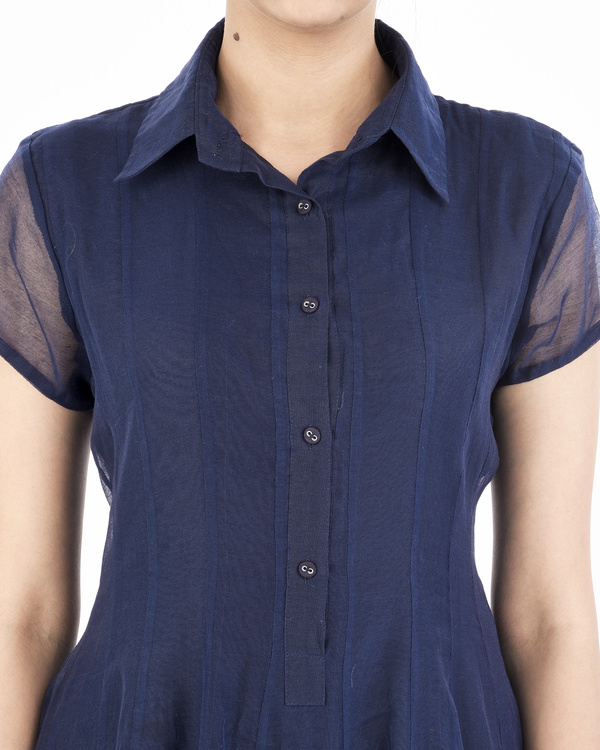 Indigo panelled shirt dress by Myoho by Kiran and Meghna | The Secret Label
