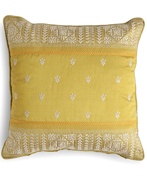 Kantha embroidered yellow cushion cover 3