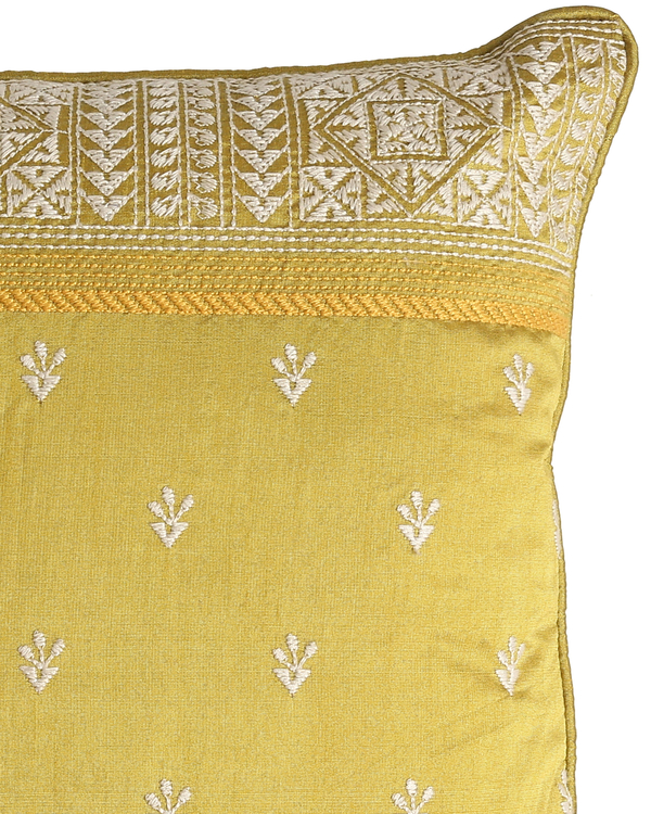 Kantha embroidered yellow cushion cover 2