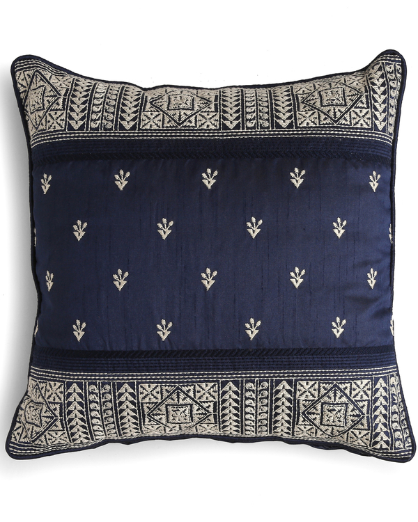 Kantha embroidered navy blue cushion cover 1