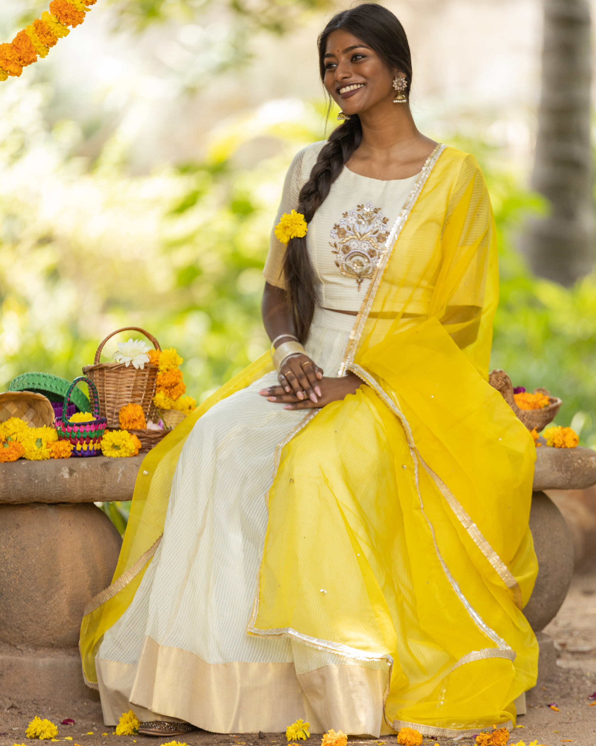 Buy Girls Yellow White Printed Ready To Wear Lehenga Blouse With Dupatta -  Mini Marvels Online at Best Price | Distacart