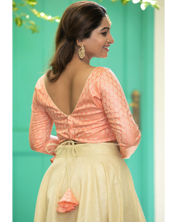 Peach crop top with golden skirt - set of two 1