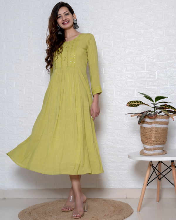 Green mirror and thread embroidered dress 2