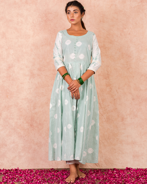 Flared mint kurta with straight pants  - set of two 2
