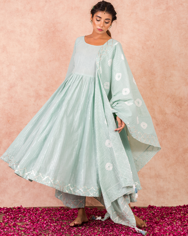Flared mint anarkali with palazzo and dupatta - set of three 3