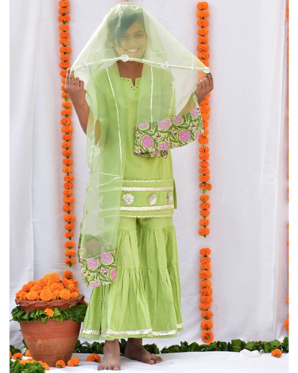 Pista green sharara set - set of three 2