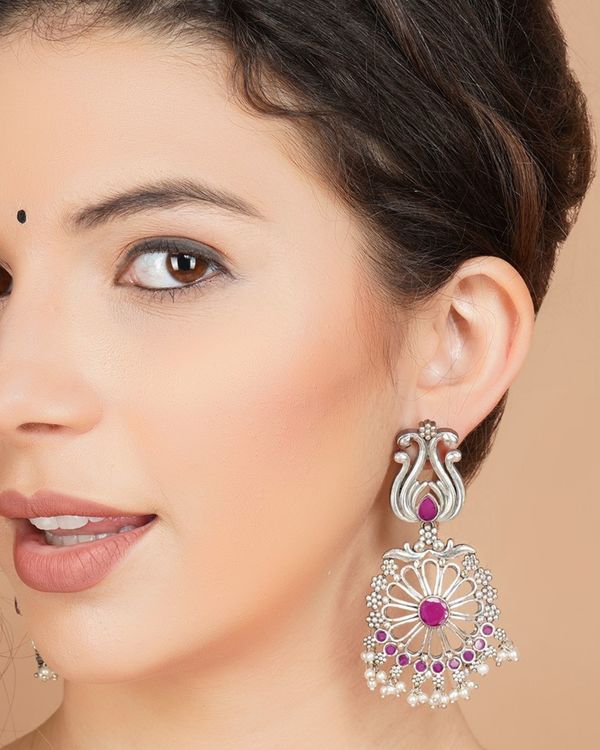 Pink stone studded chakra earrings 1