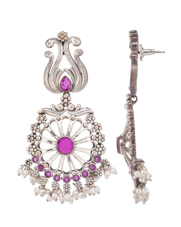 Pink stone studded chakra earrings 2