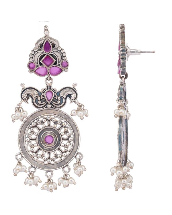 Dual peacock pink stone studded jhumka 2