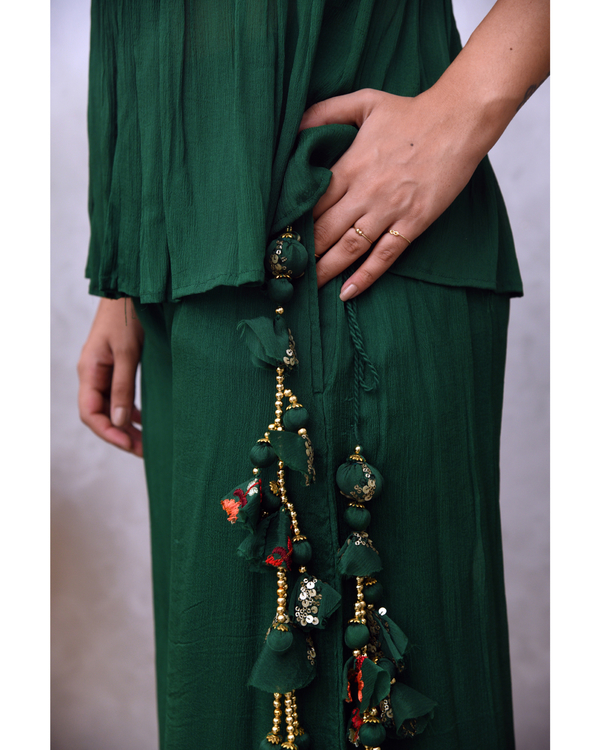 Bottle green embroidered co-ord set - set of two 2