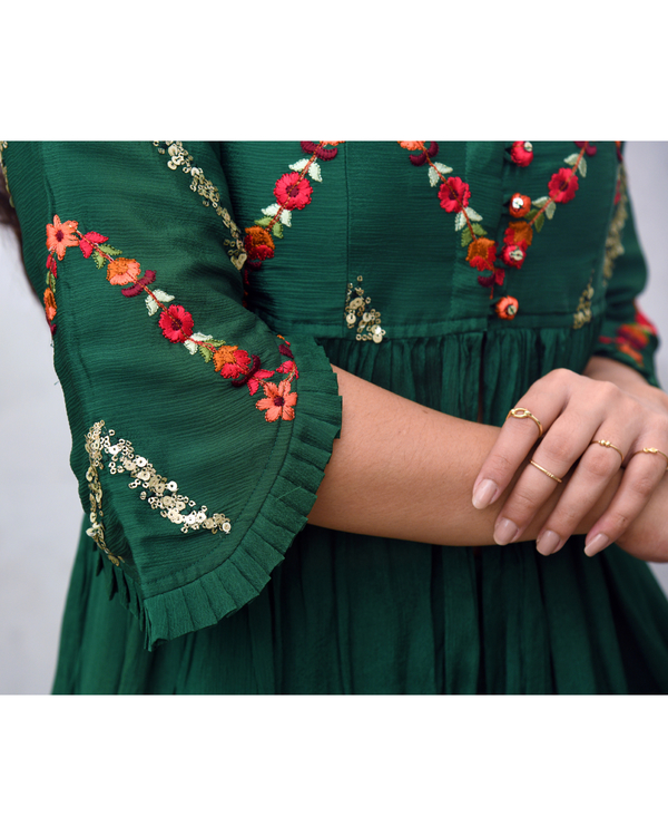 Bottle green embroidered co-ord set - set of two 3
