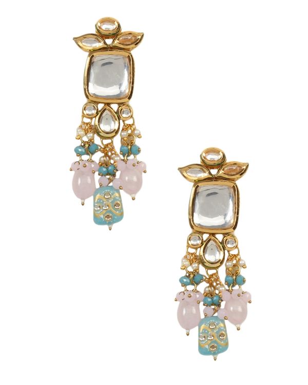 Pastel blue and pink beaded earrings 2