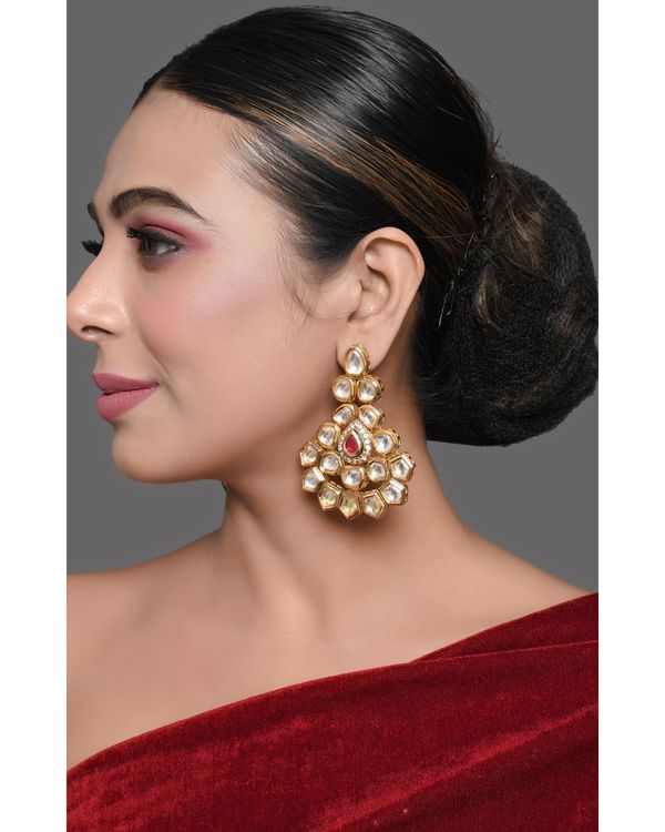 Kundan studded earrings with red stone 3