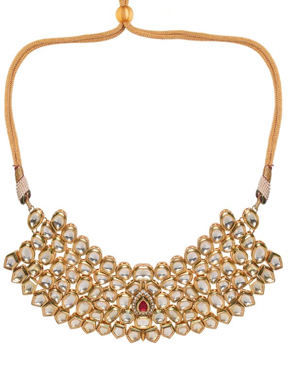 Hand crafted royal kundan studded neckpiece with earrings - set of two 2