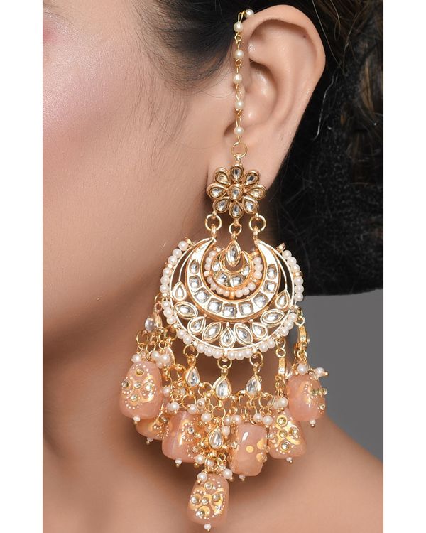 Peach kundan inspired chandbali earrings 1