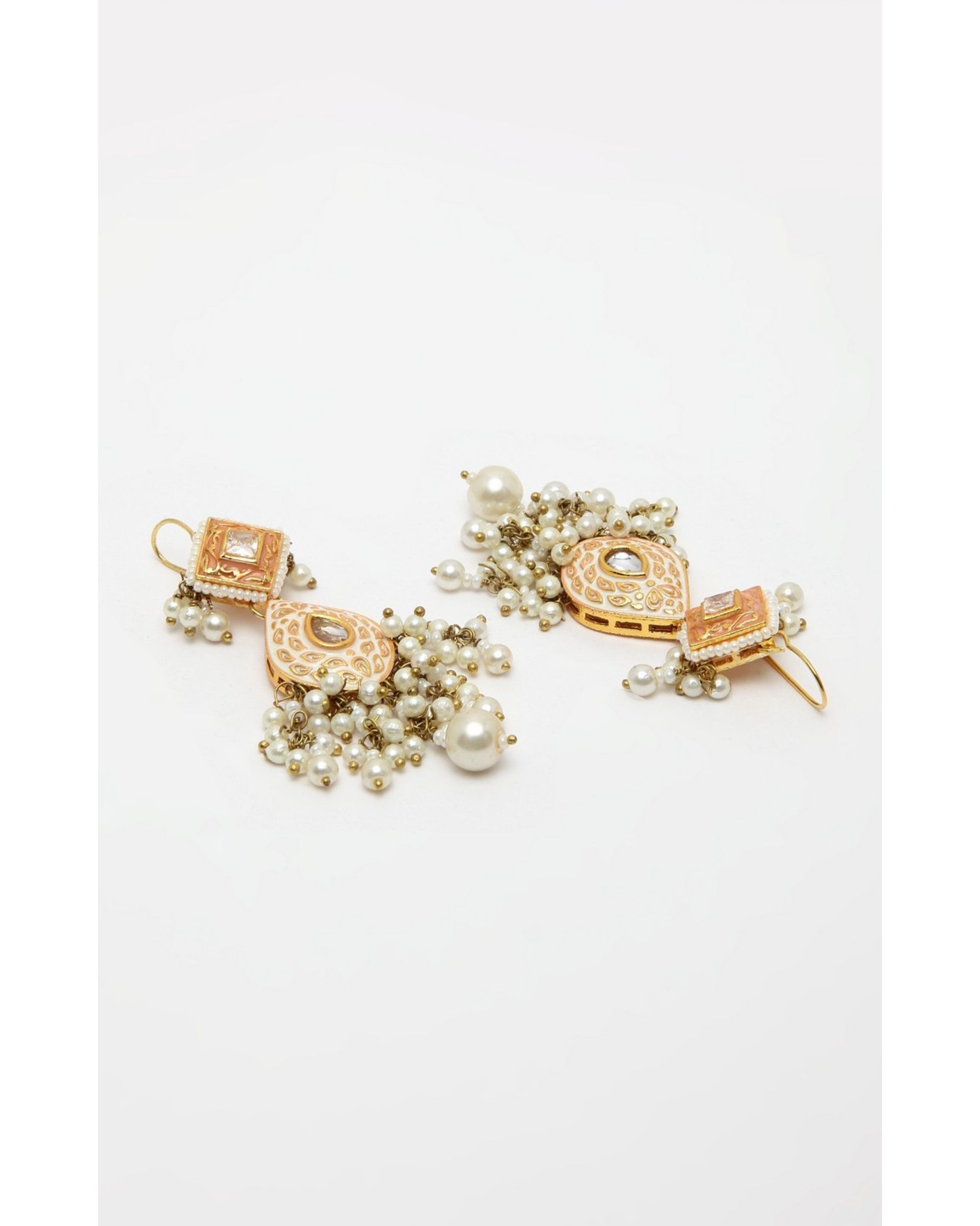 Pearl pink dangler earrings by Dugri Style | The Secret Label