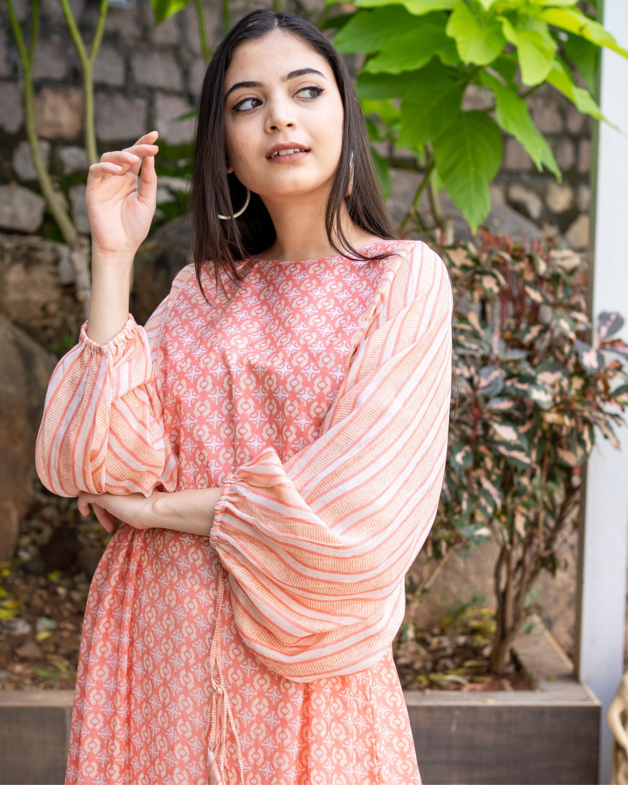 striped balloon sleeve dress