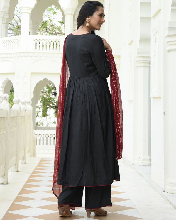 Black and maroon suit set - set of three 1
