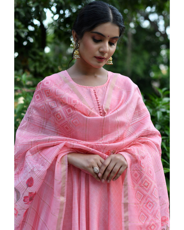 Pastel Pink Dress With Dupatta - Set Of Two 4