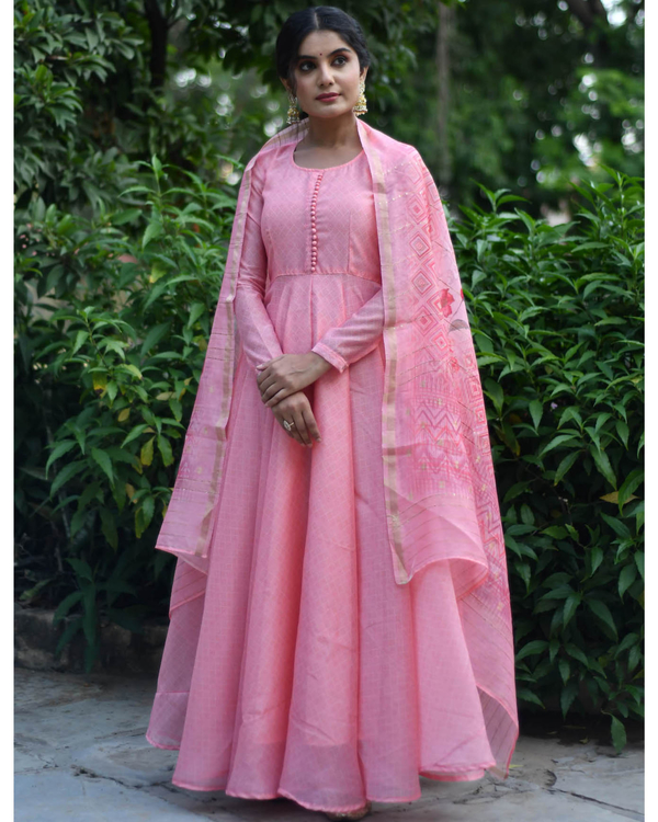 Pastel Pink Dress With Dupatta - Set Of Two 1