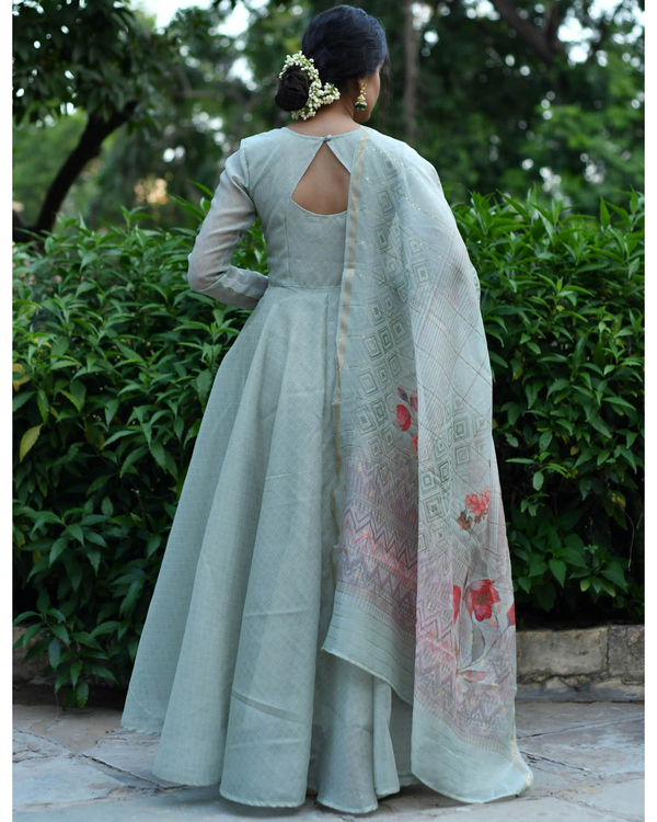 Pastel Green Dress With Dupatta - Set Of Two 1