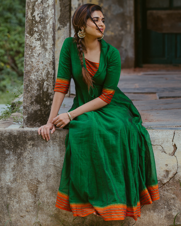 Green narayanpet cotton dress 1