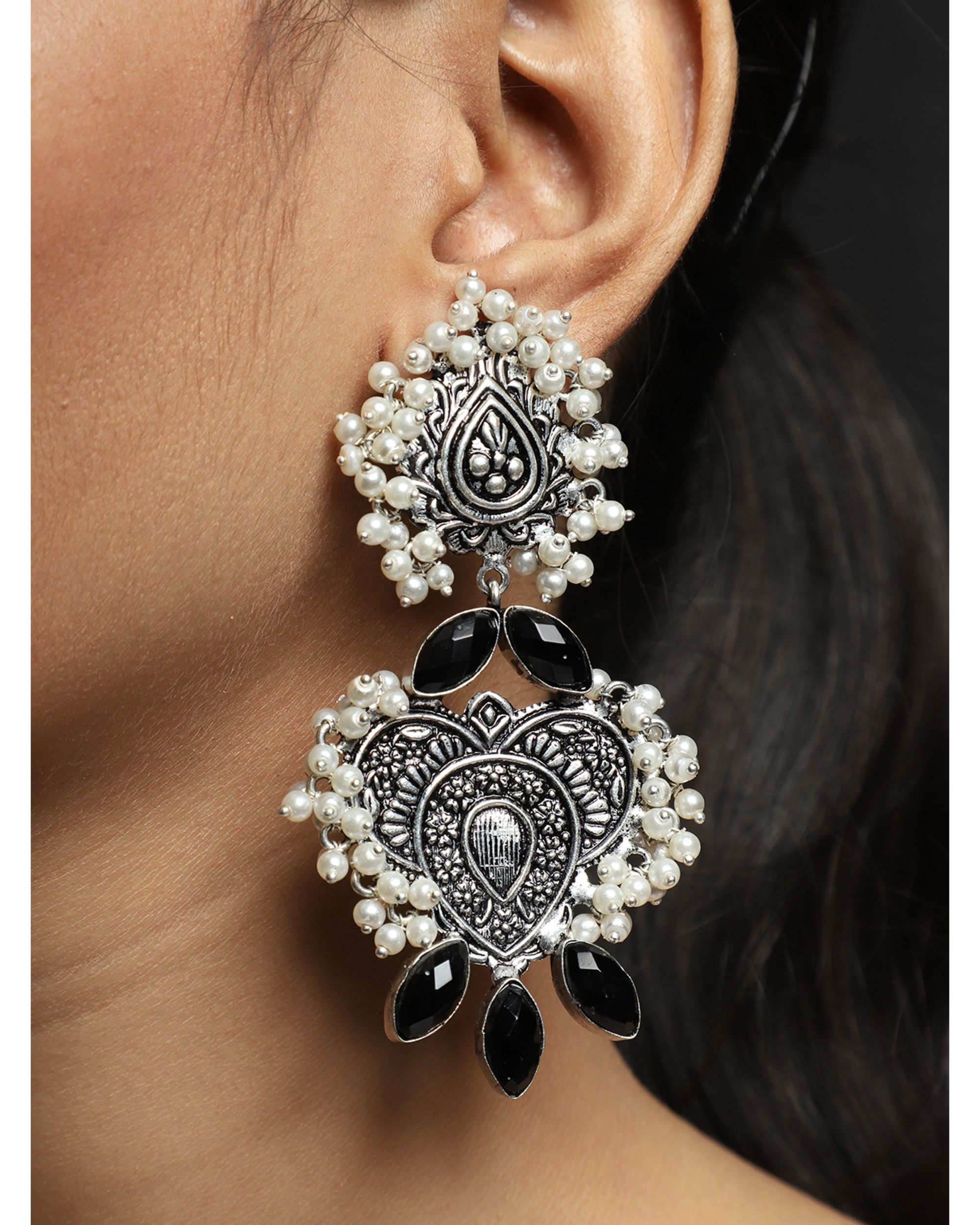 Black beaded oxidized earrings by Namasya | The Secret Label