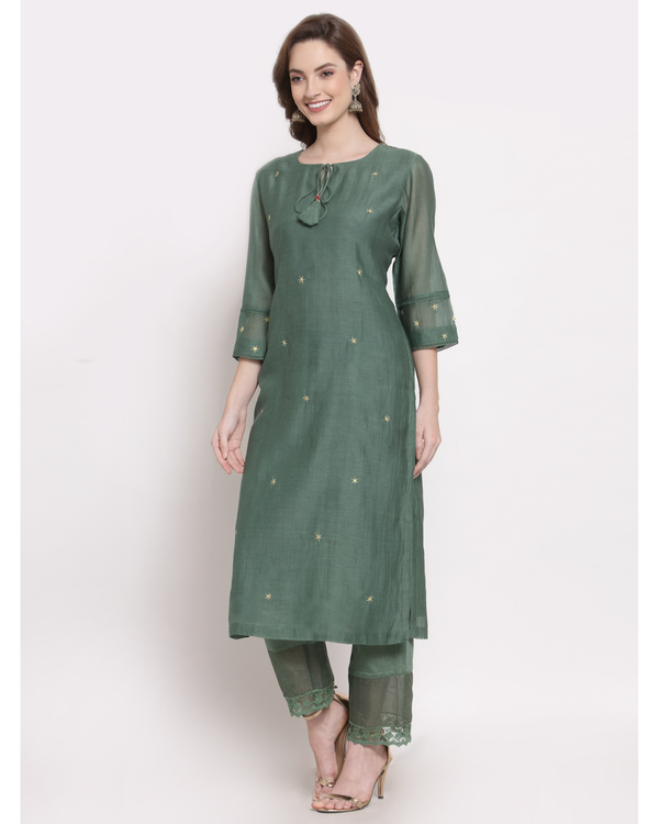 Green hand embroidered chanderi kurta 2