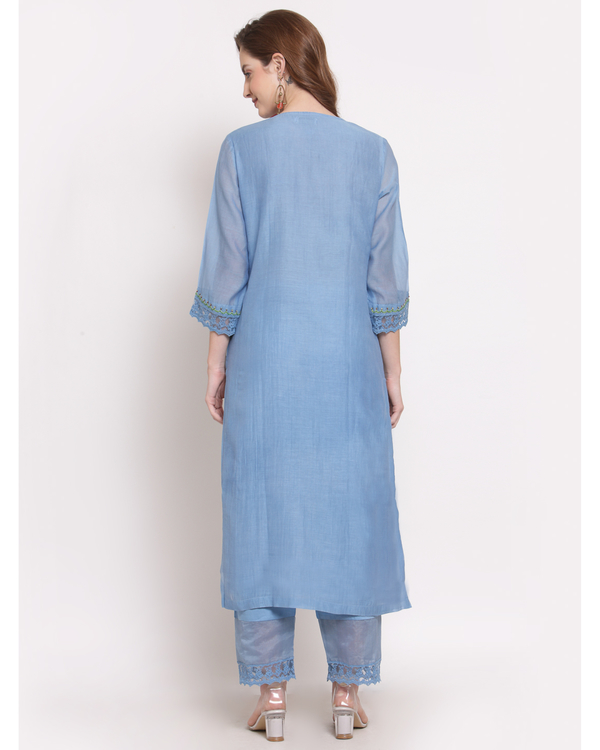 Dusty blue hand embroidered chanderi kurta 1