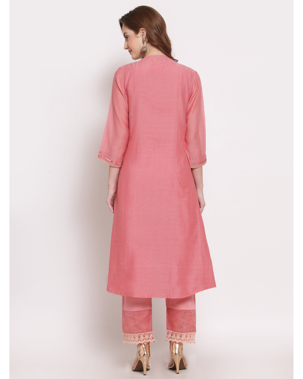 Peach hand embroidered chanderi kurta 1