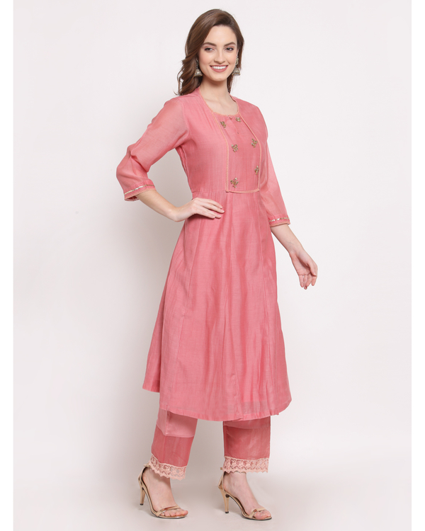 Peach hand embroidered chanderi kurta 2