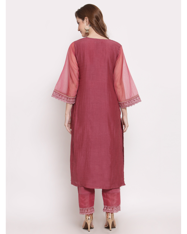Onion pink hand embroidered chanderi kurta 1