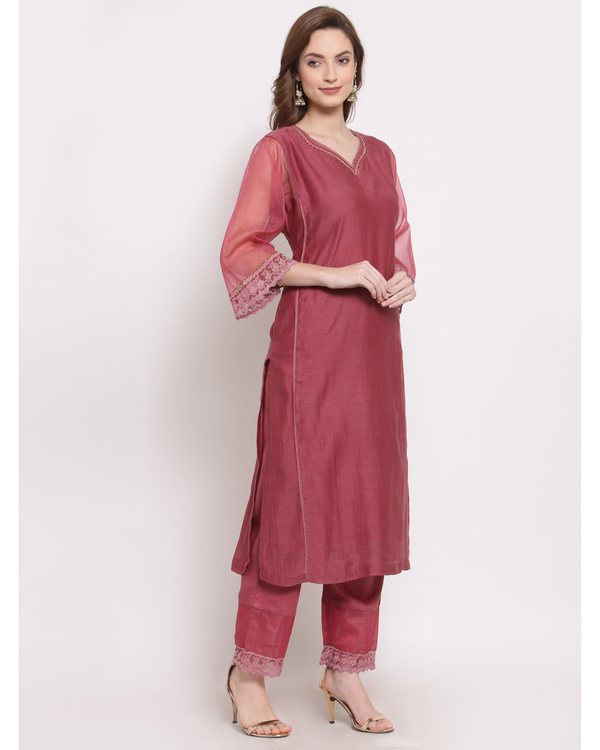 Onion pink hand embroidered chanderi kurta 2