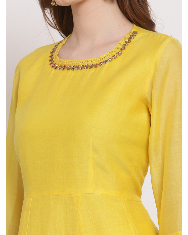 Yellow hand embroidered chanderi kurta 3