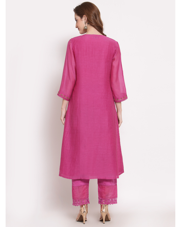 Bright pink hand embroidered chanderi kurta 1