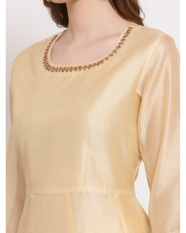 Beige hand embroidered chanderi kurta 3