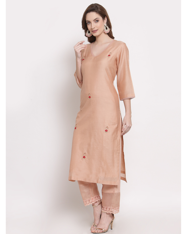 Light brown hand embroidered chanderi kurta 2