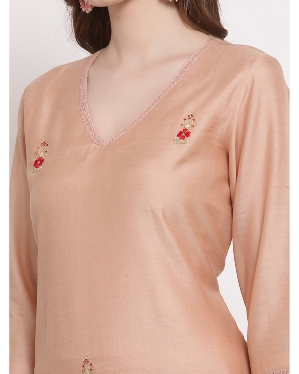 Light brown hand embroidered chanderi kurta 3