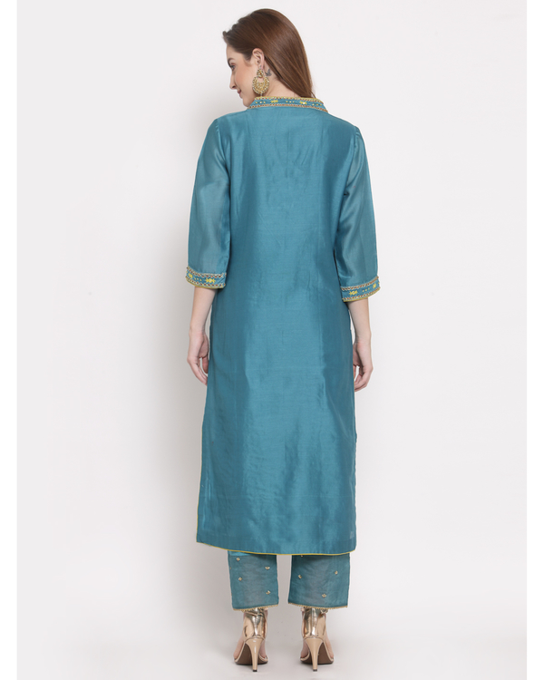 Blue hand embroidered chanderi kurta 1