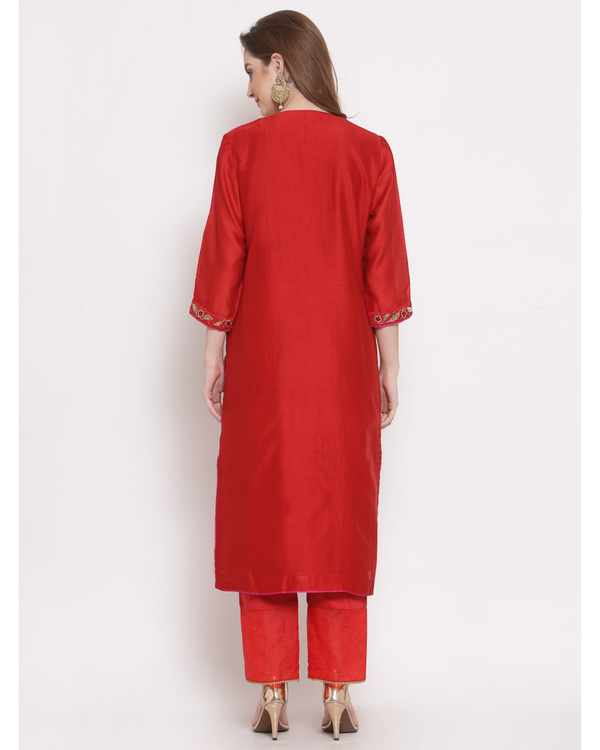 Red hand embroidered chanderi kurta 1