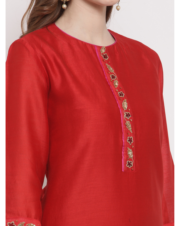Red hand embroidered chanderi kurta 3